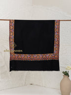 Black Handloom Pure Pashmina Shawl — Artisanal Gulaabdaar Border Embroidery