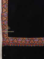 Black Handloom Pure Pashmina Shawl — Artisanal Gulaabdaar Border Embroidery