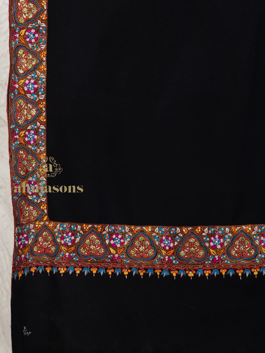 Black Handloom Pure Pashmina Shawl — Artisanal Gulaabdaar Border Embroidery