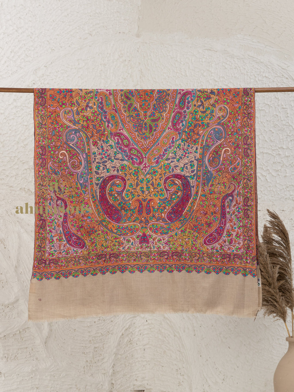 Beige Handloom Pure Pashmina Shawl — Gulaabdaar Embroidery in refined finish