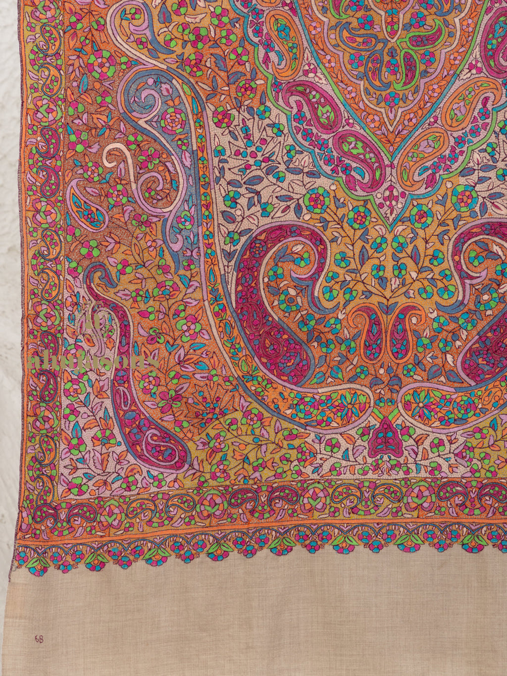 Beige Handloom Pure Pashmina Shawl — Gulaabdaar Embroidery in refined finish