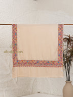 Beige Handloom Pure Pashmina Shawl — Delicate Gulaabdaar Border Embroidery
