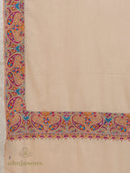 Beige Handloom Pure Pashmina Shawl — Delicate Gulaabdaar Border Embroidery