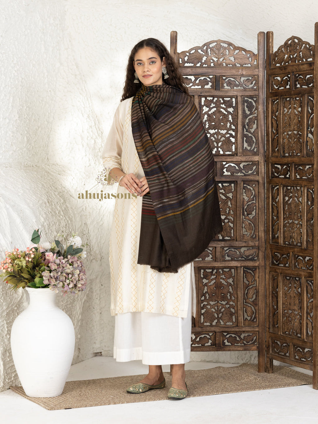 Brown Handloom Pure Pashmina Stole — Ekat Stole in sublime finish