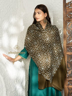 Brown Handloom Pure Pashmina Shawl rendered in Jaal