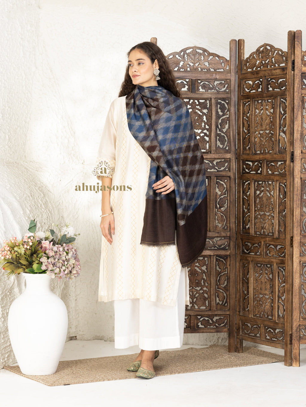 Brown Handloom Pure Pashmina Stole — Ekat Stole in delicate finish