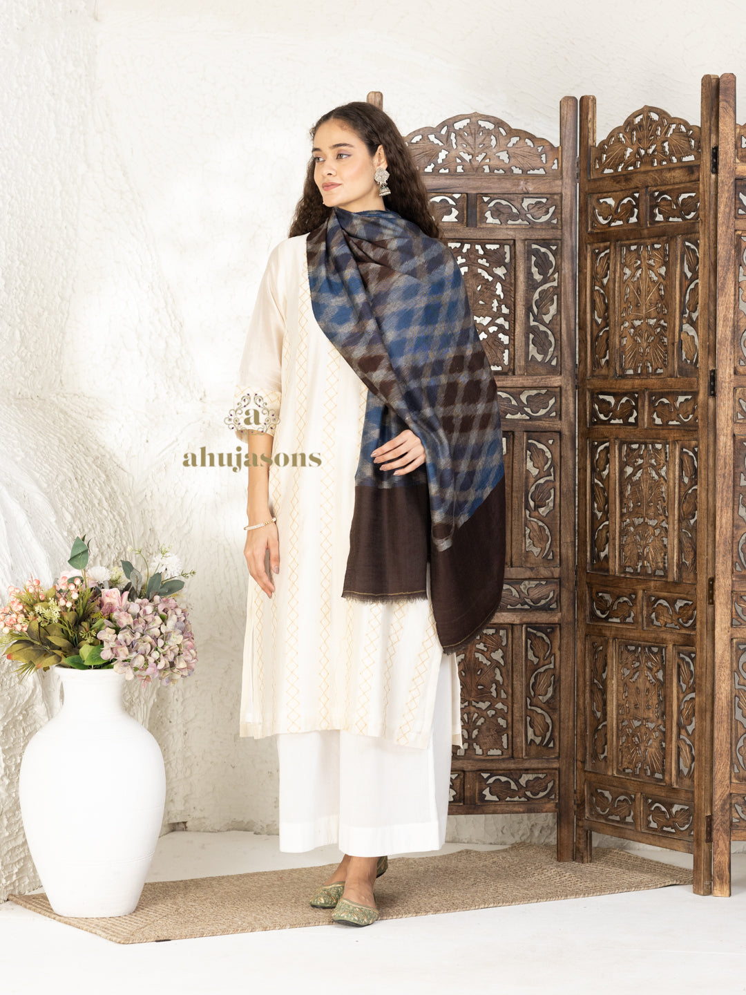 Brown Handloom Pure Pashmina Stole — Ekat Stole in delicate finish