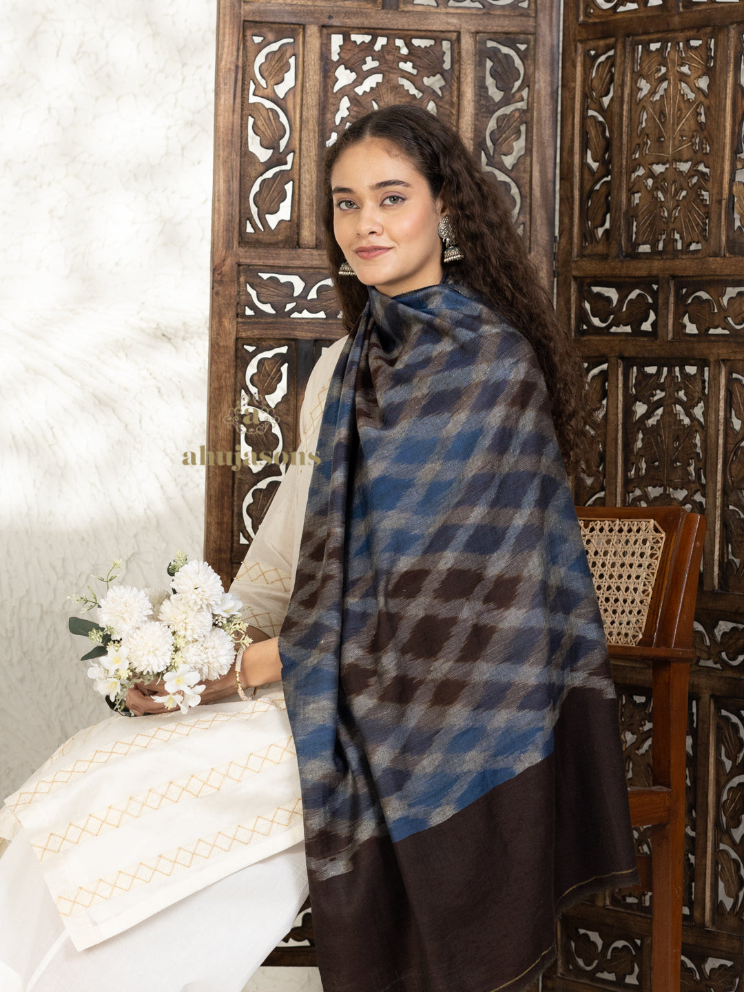 Brown Handloom Pure Pashmina Stole — Ekat Stole in delicate finish