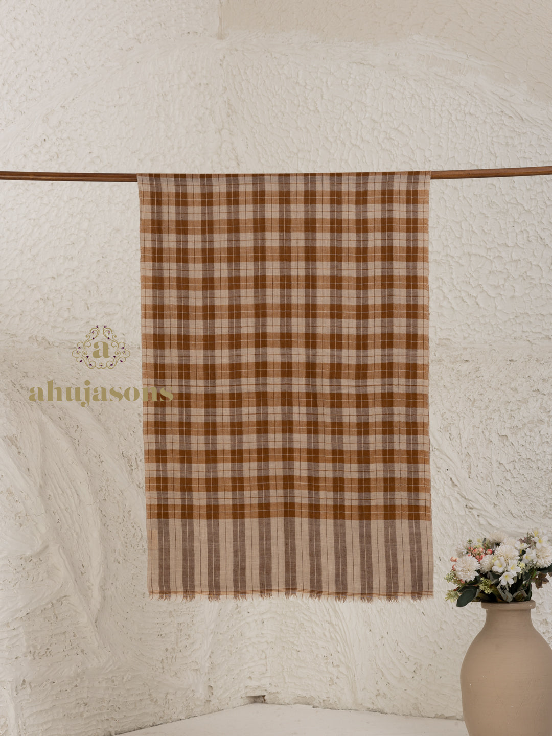 Brown Handloom Pure Pashmina Stole — Solid Stole in signature finish
