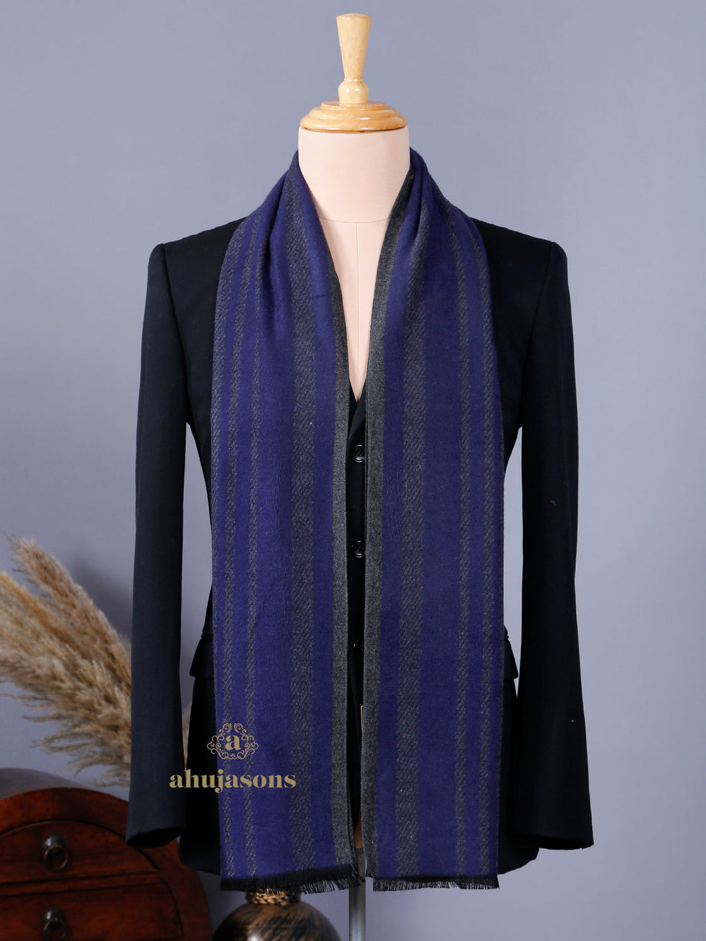 Blue Solid Stripe Muffler