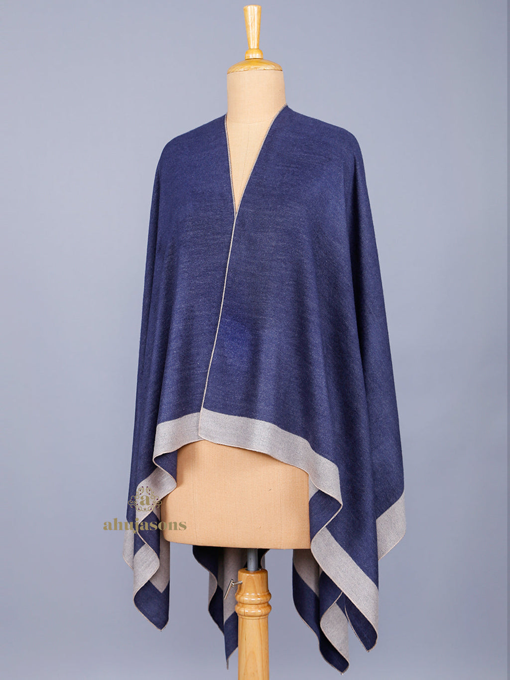 Blue & Beige Solid Women Poncho