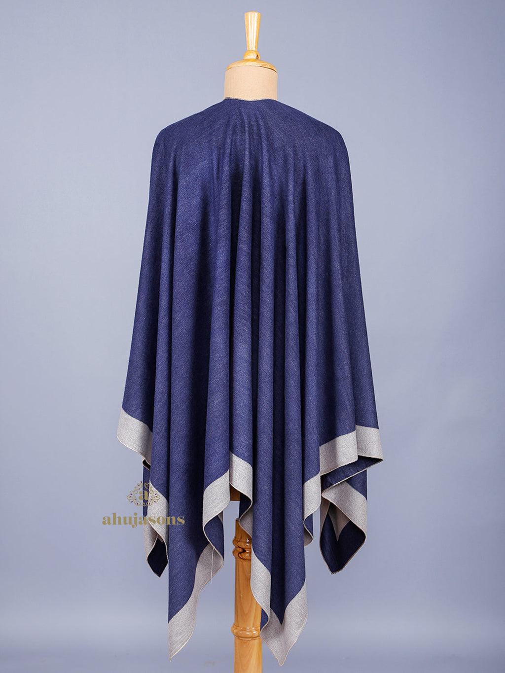 Blue & Beige Solid Women Poncho