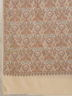 Beige Woollen Shawl adorned with sublime Full Jama Embroidery