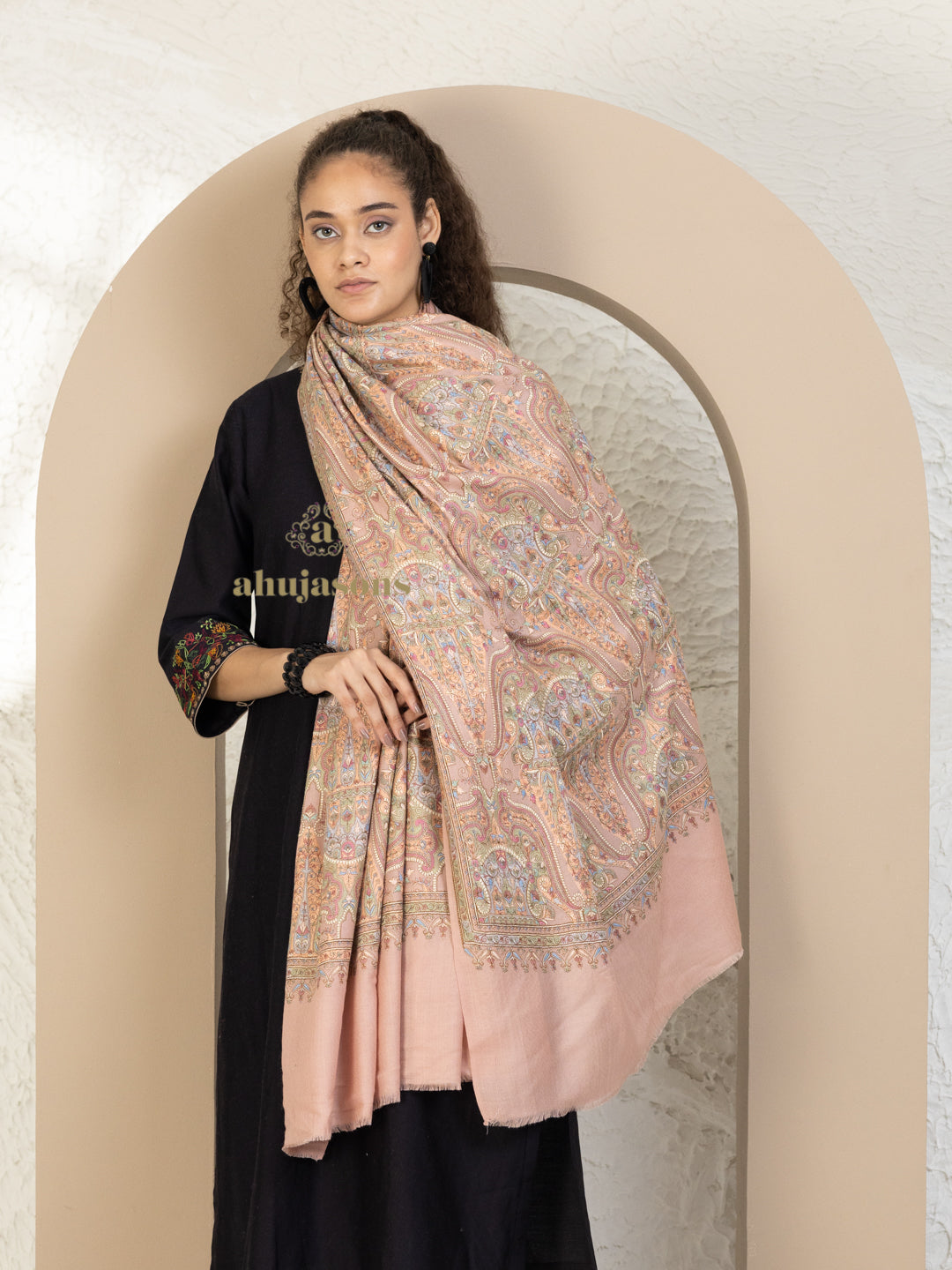 Brown Woollen Shawl — Full Jama Embroidery Woollen in delicate finish