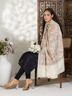 Beige Woollen Shawl — Full Jama Embroidery Woollen in ornate finish