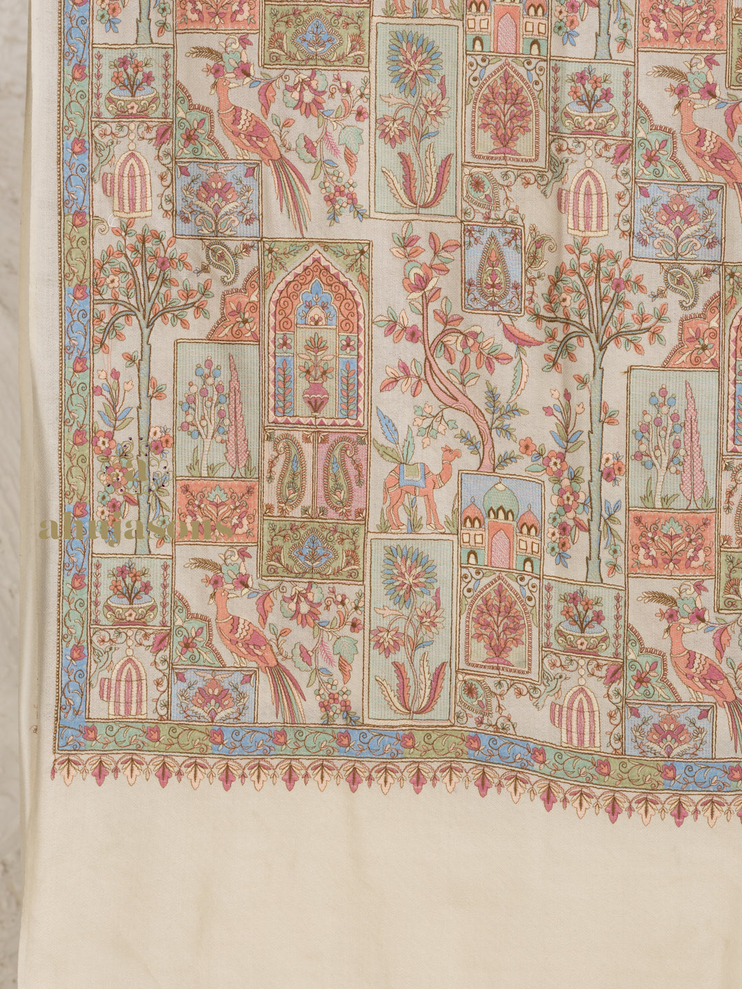 Beige Woollen Shawl — Full Jama Embroidery Woollen in ornate finish