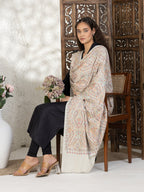 Beige Woollen Shawl highlighted by Full Jama Embroidery
