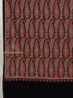 Black Woollen Shawl rendered in masterful Full Jama Embroidery