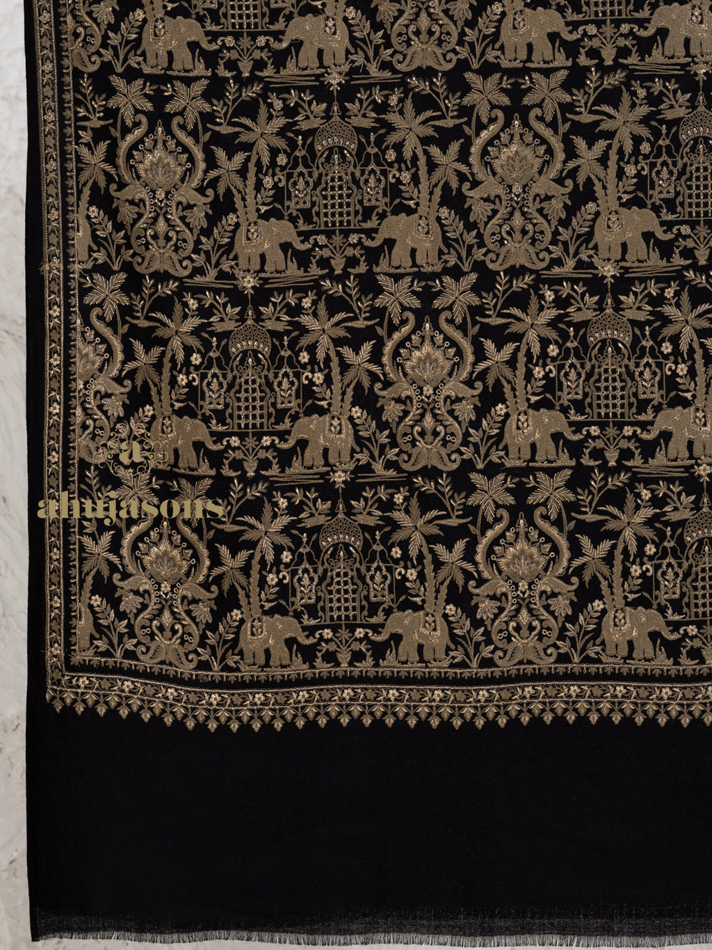 Black Woollen Shawl — Signature Full Jama Embroidery