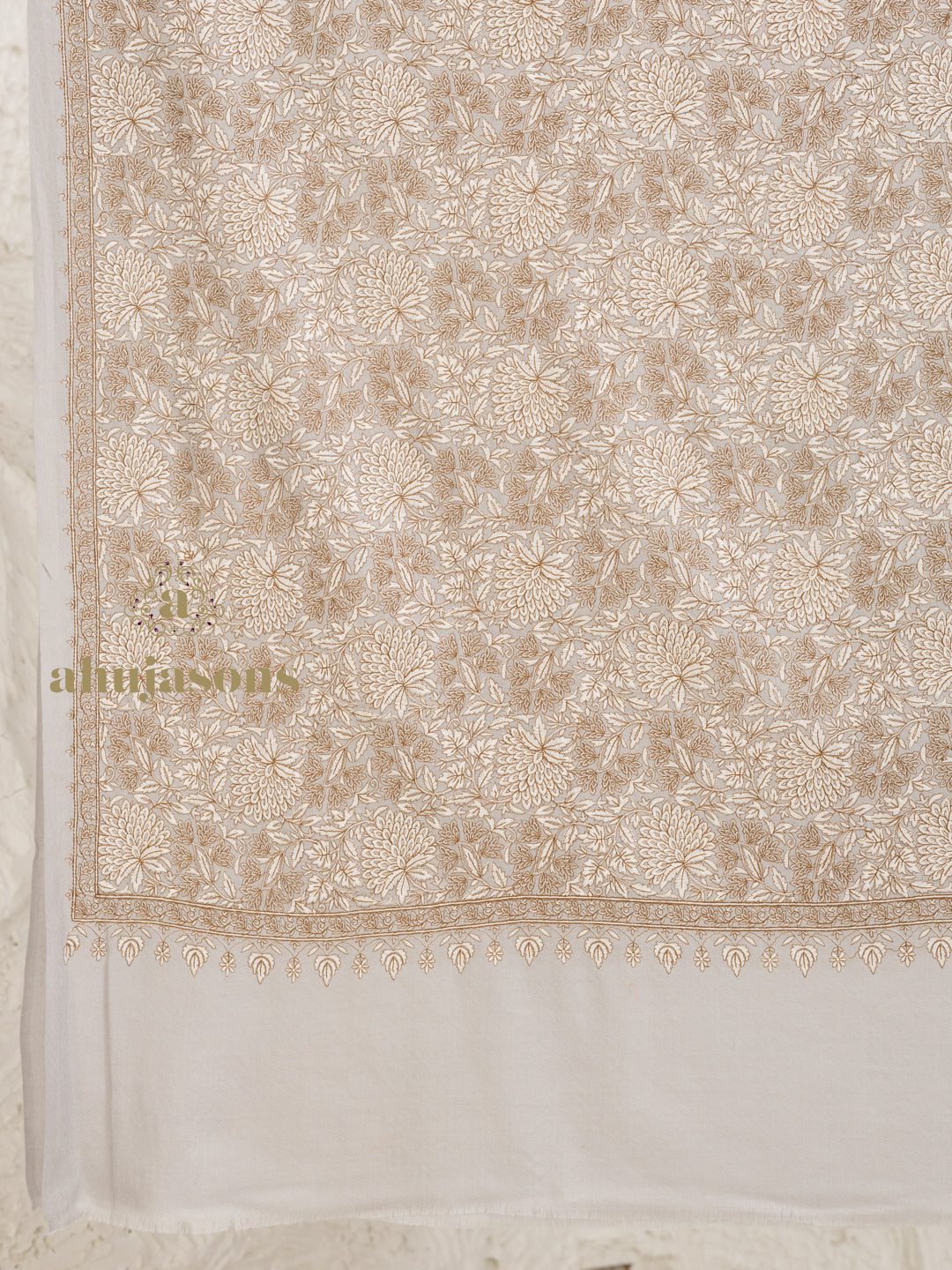 Beige Woollen Shawl — Full Jama Embroidery Woollen in sublime finish