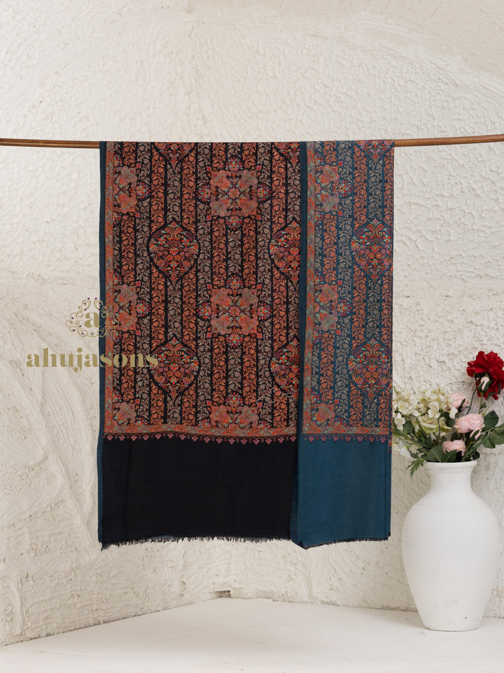 Blue Woollen Shawl — Hand-finished Jama