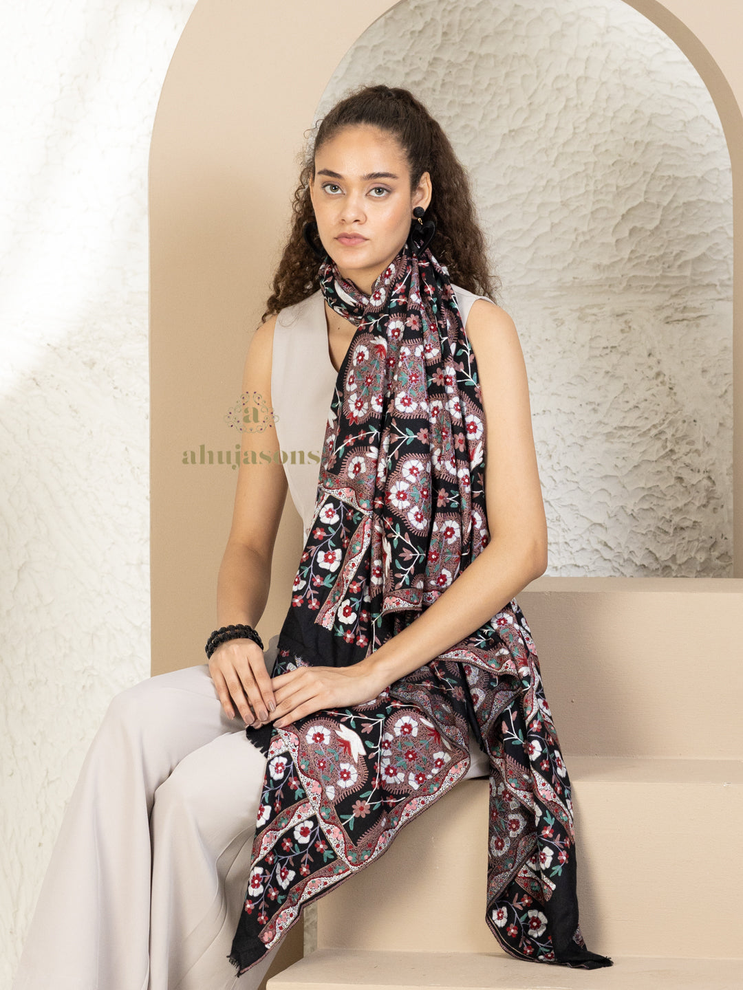 Black Woollen Shawl — Jama Woollen in hand-finished finish