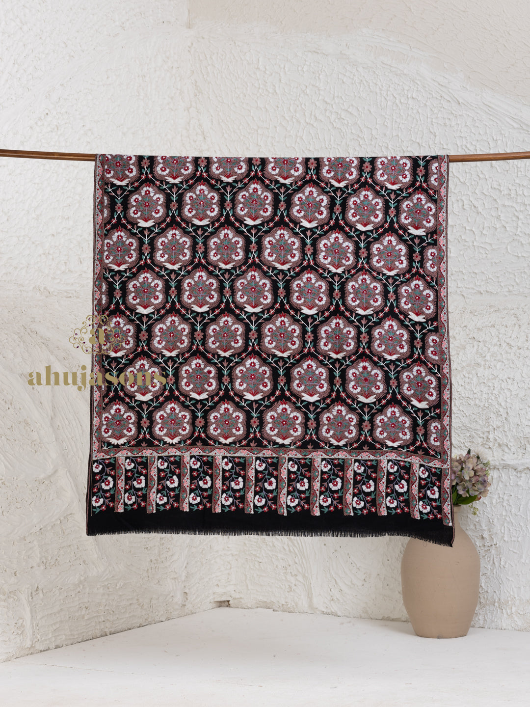 Black Woollen Shawl — Jama Woollen in hand-finished finish