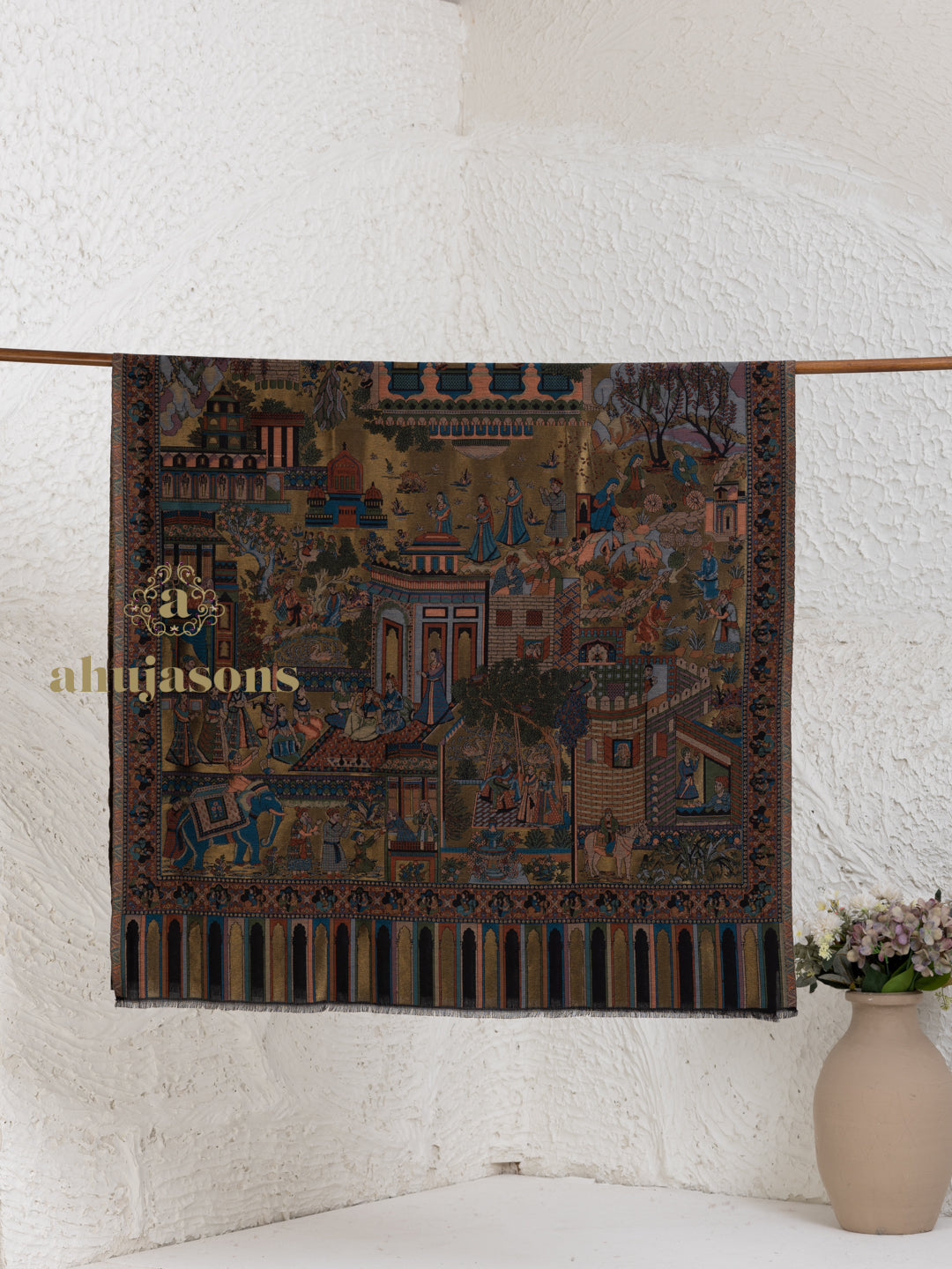 Black Woollen Shawl — Artisanal Kalamkari