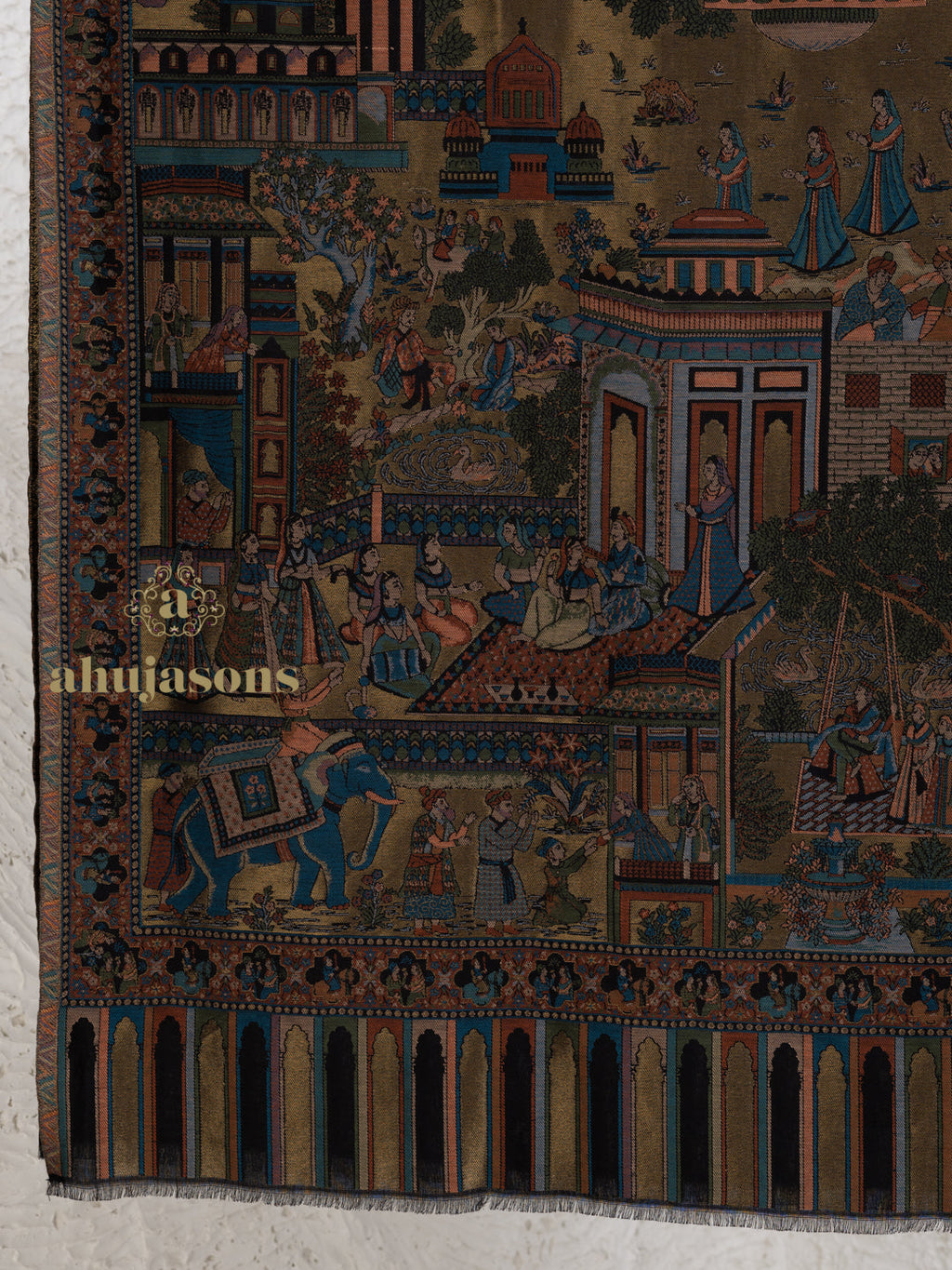 Black Woollen Shawl — Artisanal Kalamkari