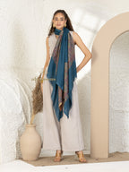 Blue Woollen Shawl rendered in ornate Palla Woollen detailing