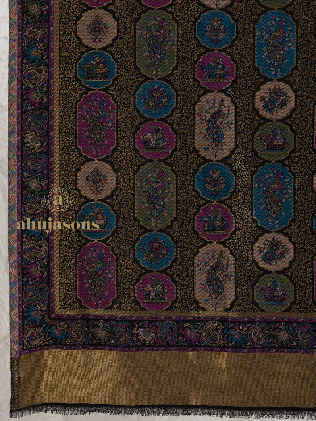 Black Woollen Shawl with Kaani Weave With Zari