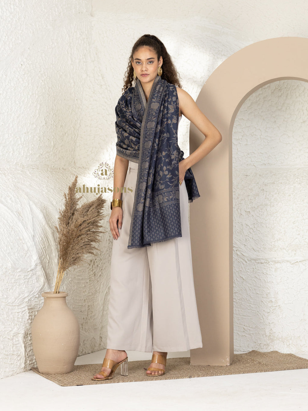 Blue Woollen Shawl — Refined Kaani Weave