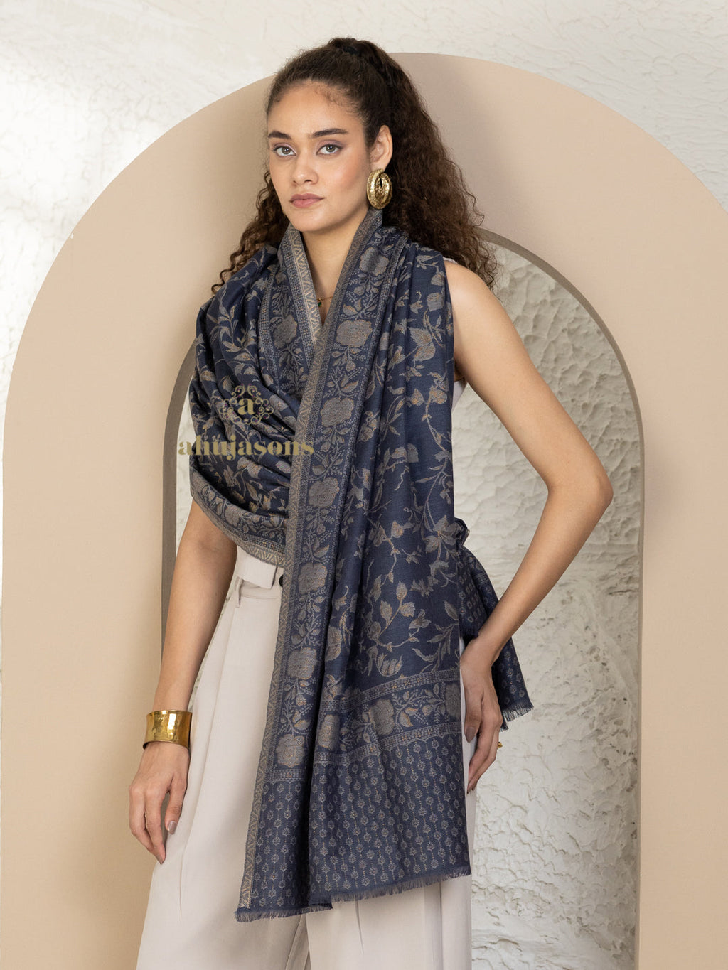 Blue Woollen Shawl — Refined Kaani Weave