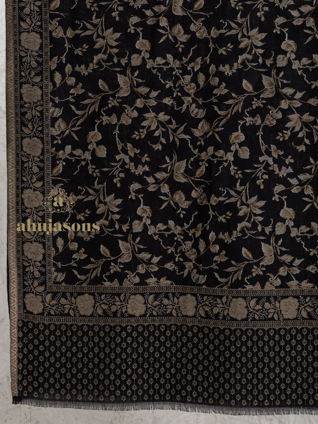Black Woollen Shawl rendered in masterful Kaani Weave