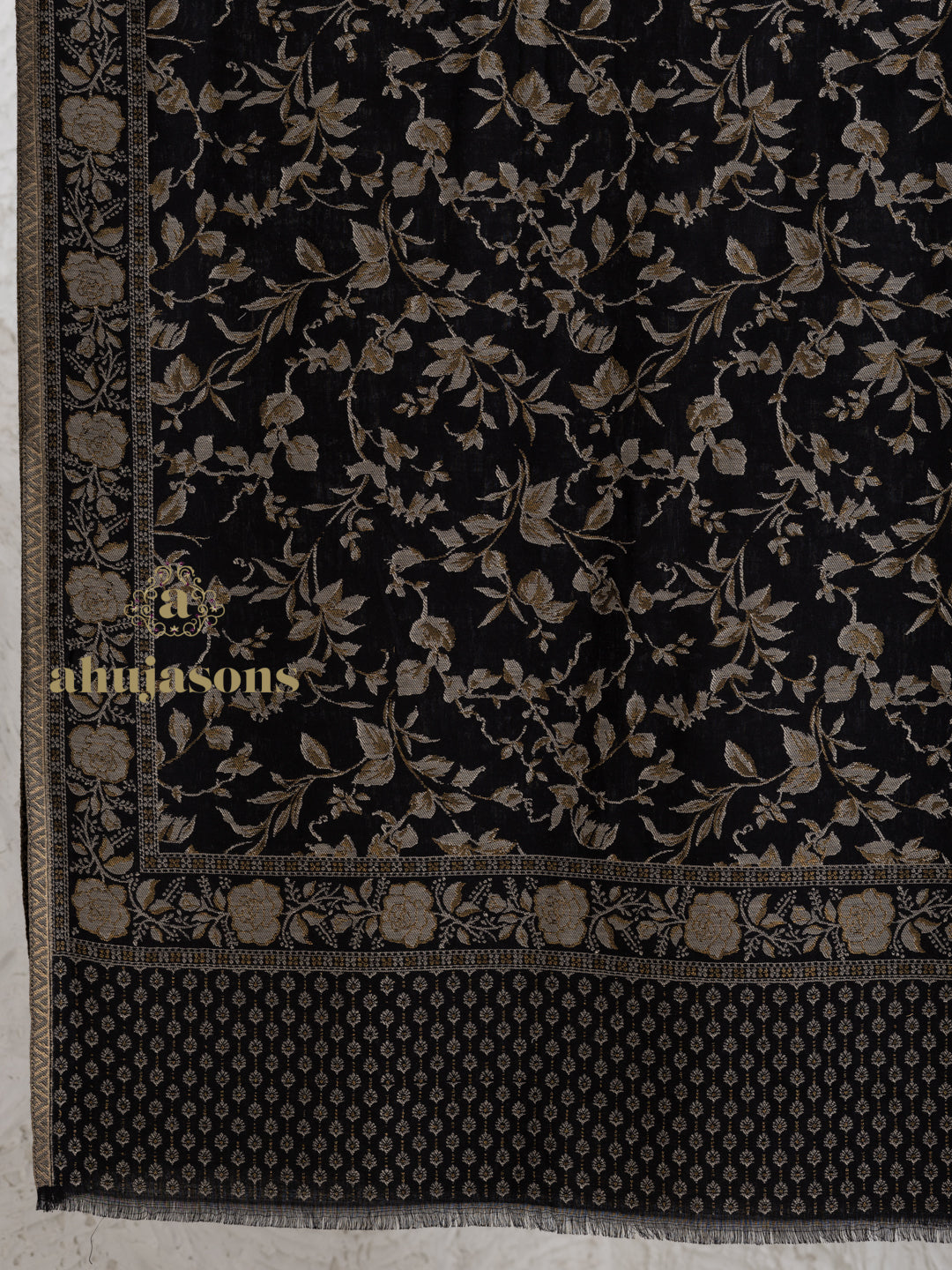 Black Woollen Shawl rendered in masterful Kaani Weave