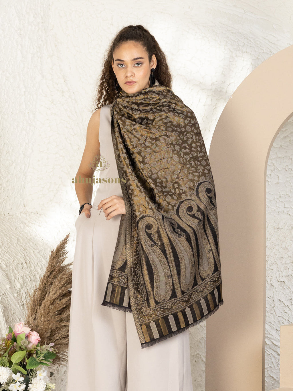 Black Woollen Shawl — Masterful Kaani Weave