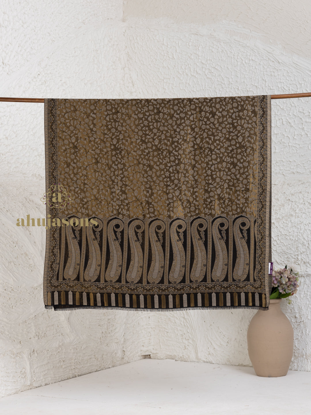 Black Woollen Shawl — Masterful Kaani Weave