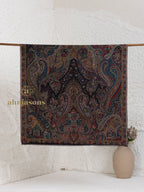 Black Woollen Shawl adorned with hand-finished Kaani Weave With Zari Woollen detailing