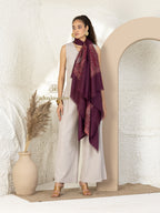 Dark Pink Woollen Shawl accented by masterful Kaani Weave On Palla Woollen detailing