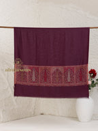 Dark Pink Woollen Shawl accented by masterful Kaani Weave On Palla Woollen detailing