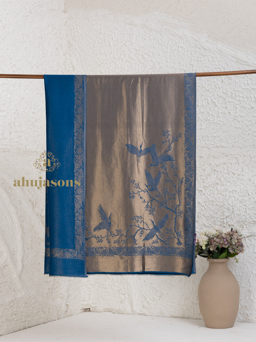 Blue Woollen Shawl adorned with elegant Moonlight Pattern Woollen detailing