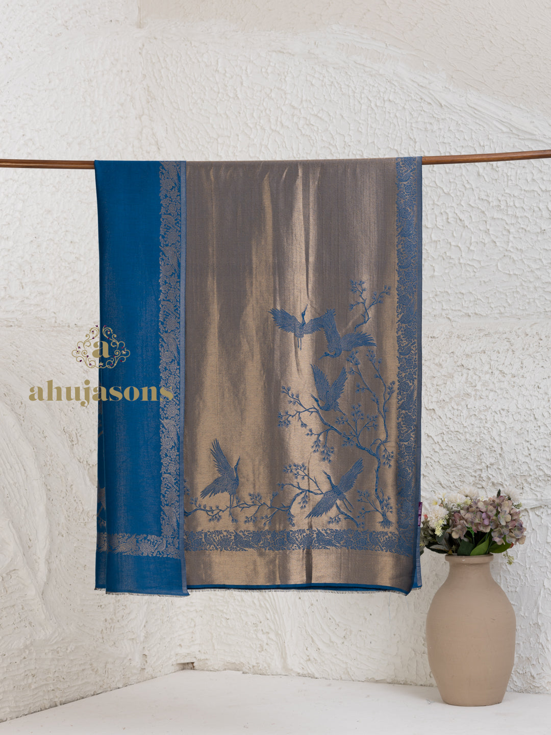 Blue Woollen Shawl adorned with elegant Moonlight Pattern Woollen detailing