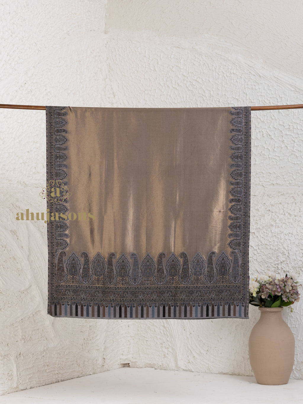 Brown Woollen Shawl in a intricate Kaani Weave With Zari