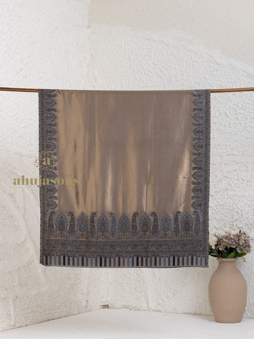Brown Woollen Shawl in a intricate Kaani Weave With Zari