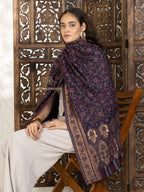 Blue Woollen Shawl adorned with Kaani Weave With Zari