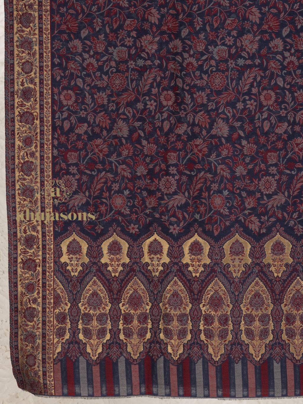 Blue Woollen Shawl adorned with Kaani Weave With Zari