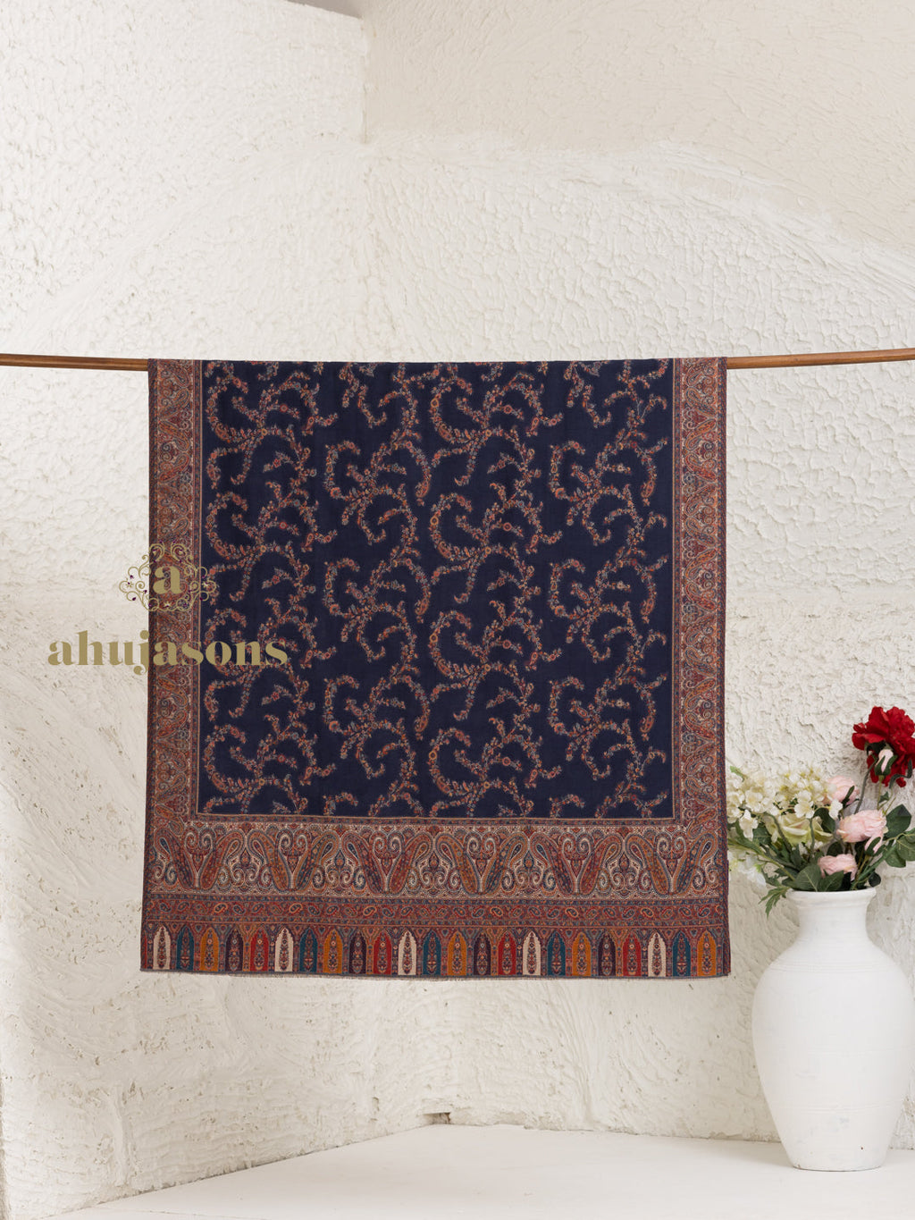 Blue Woollen Shawl — Elegant Kaani Weave