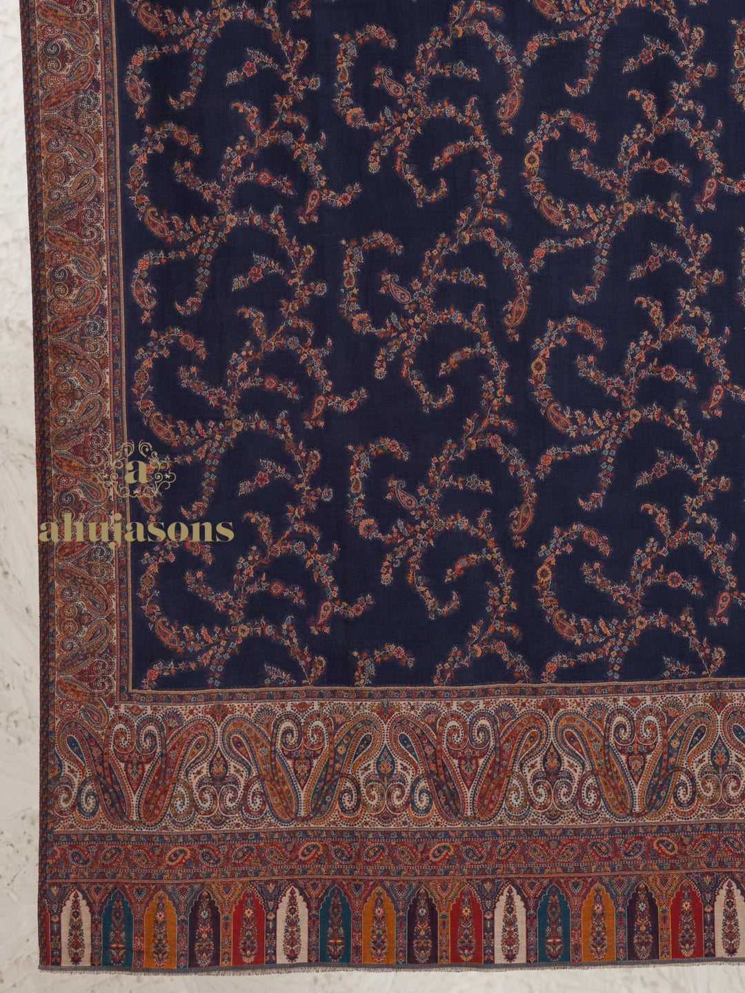 Blue Woollen Shawl — Elegant Kaani Weave