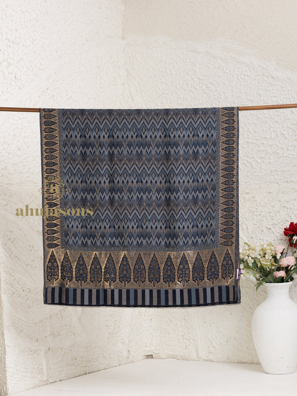 Blue Woollen Shawl — Kaani Weave With Zari Woollen in intricate finish