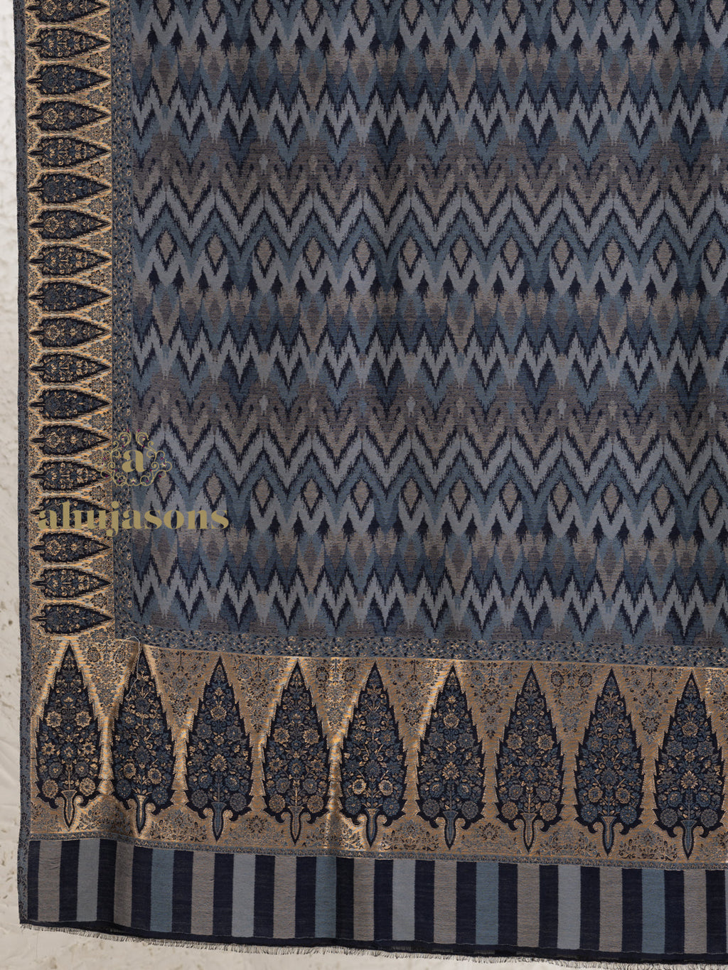 Blue Woollen Shawl — Kaani Weave With Zari Woollen in intricate finish